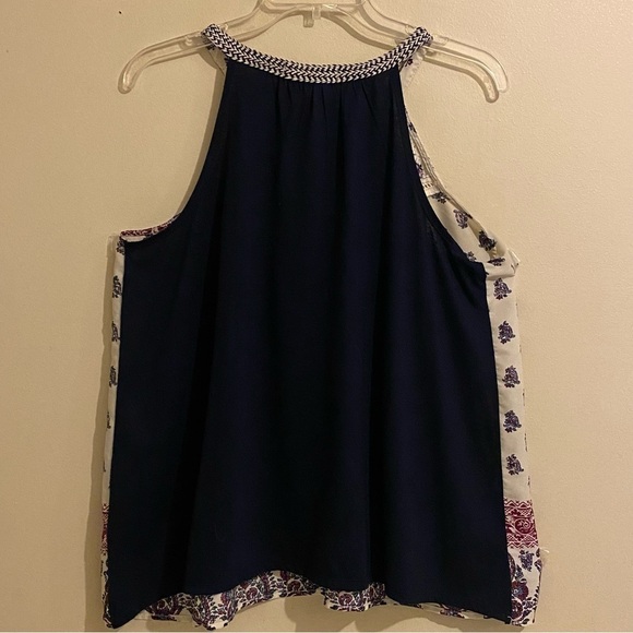 Jolt Navy Cream Maroon Floral Sleeveless Tank Top Size L Large Tie Front - Picture 5 of 7